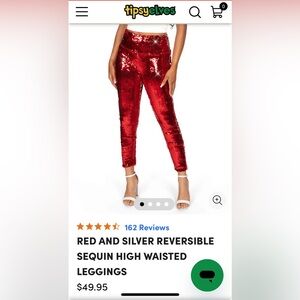 Tipsy Elves Red and Silver Reversible Sequin Leggings women’s XL size 16 new!
